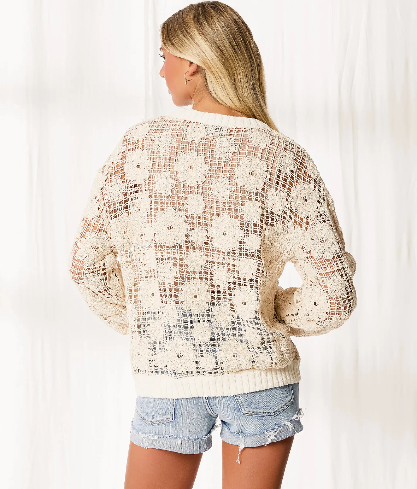 Tops | BKE Resort Edit - Crochet Sweater Beige