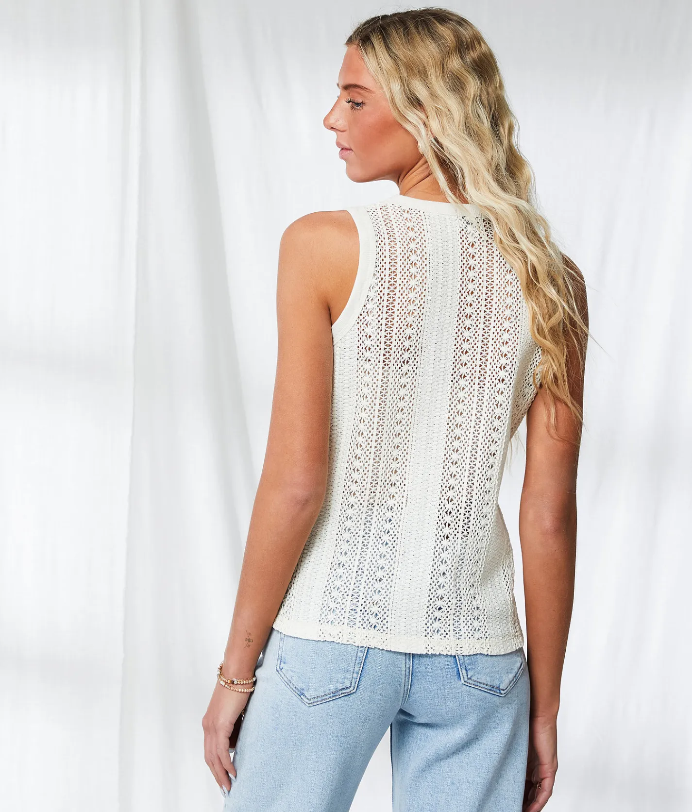 BKE Resort Edit - Crochet Tank Top Beige New