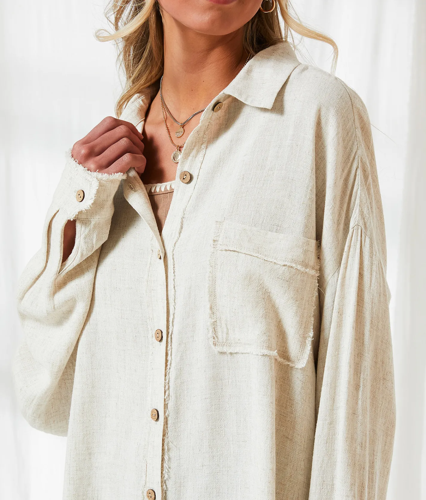 BKE Resort Edit - Linen Blend Blouse Beige Sale
