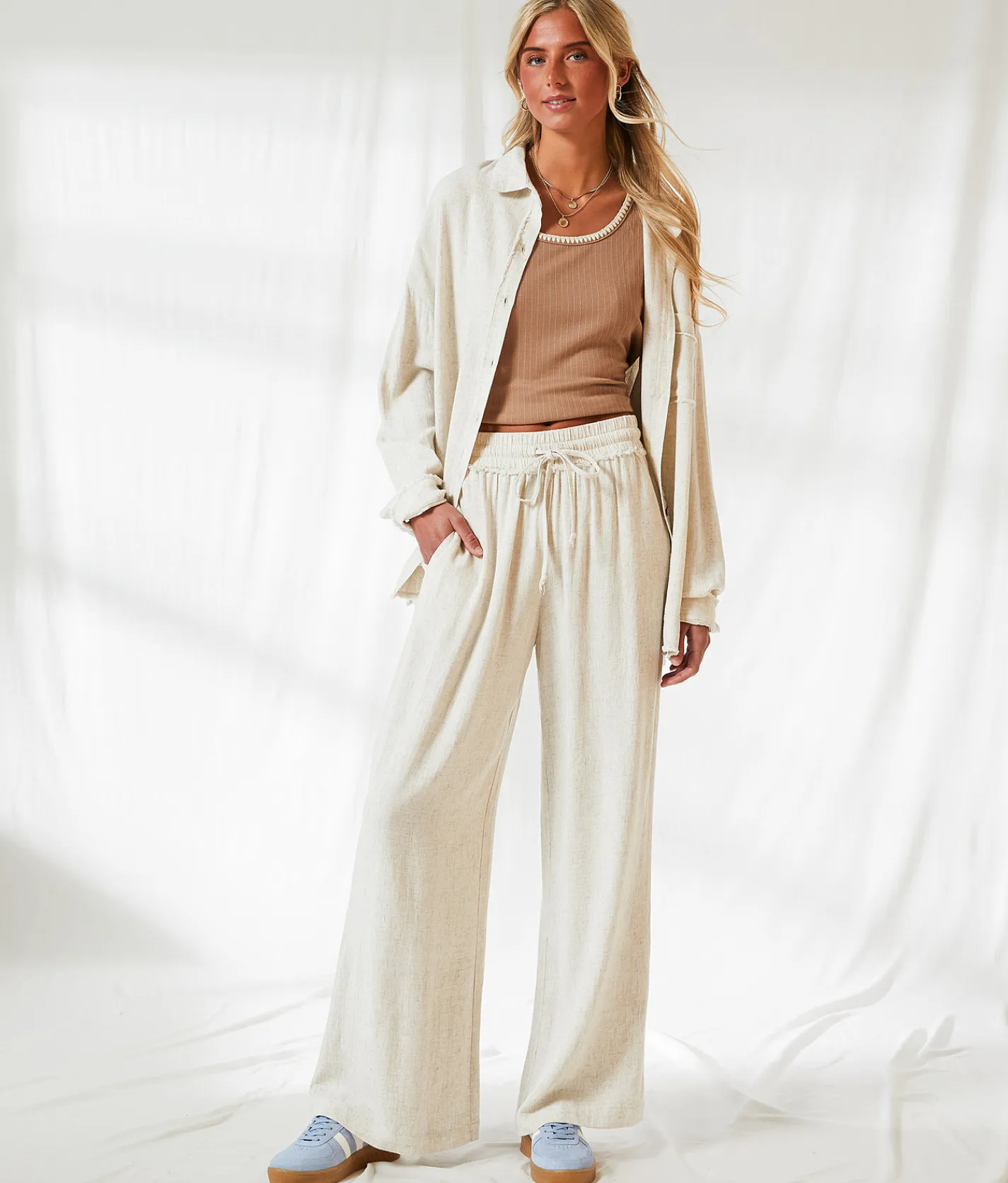 BKE Resort Edit - Linen Blend Blouse Beige Sale