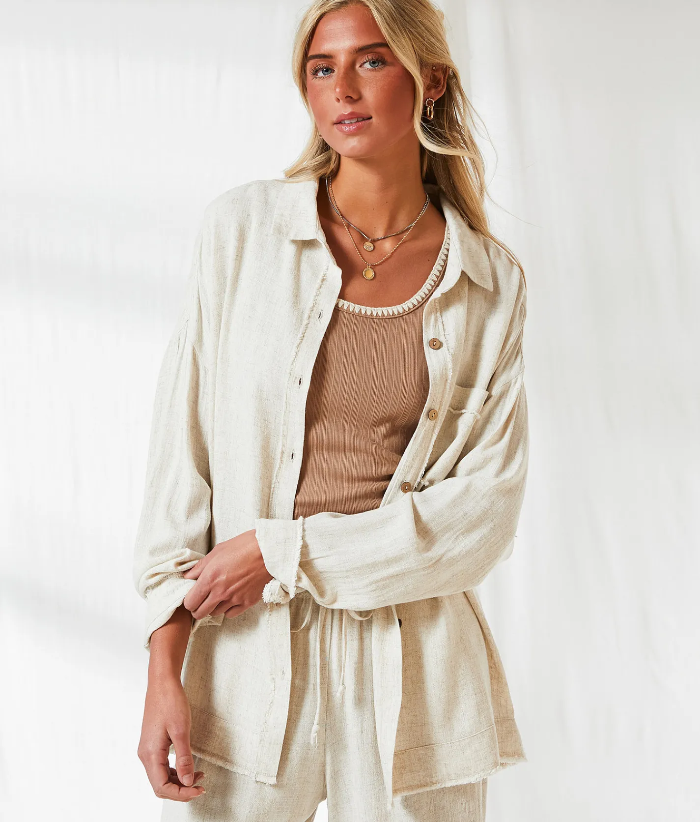 BKE Resort Edit - Linen Blend Blouse Beige Sale