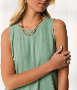 BKE Resort Edit - Pieced Woven Tank Top Green Spruce Online