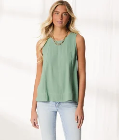 BKE Resort Edit - Pieced Woven Tank Top Green Spruce Online