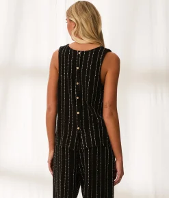 BKE Resort Edit - Sequin Embroidered Tank Top Black New