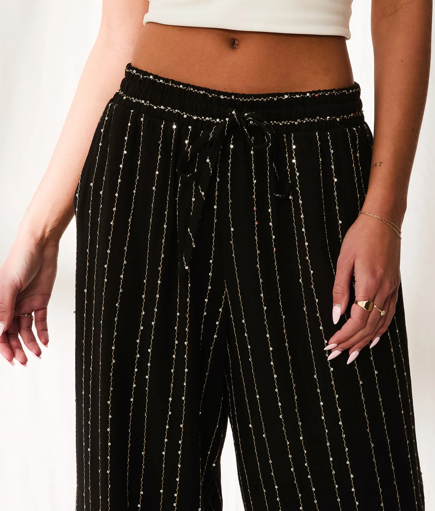 BKE Resort Edit - Sequins Embroidered Pant Black Discount