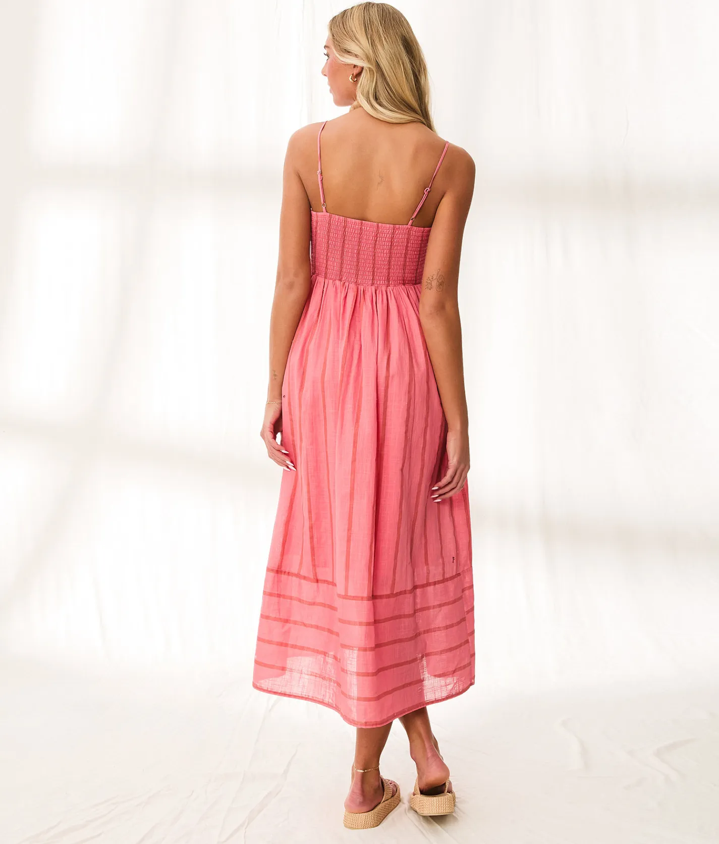 Dresses | BKE Resort Edit - Striped Midi Dress Tea Rose W Natural