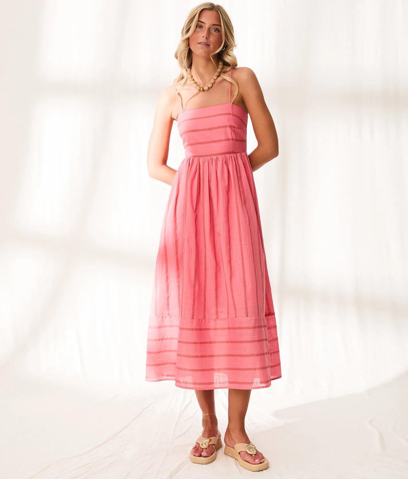 Dresses | BKE Resort Edit - Striped Midi Dress Tea Rose W Natural