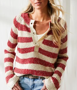 Tops | BKE Resort Edit - Striped Sweater Cardinal Oatmeal