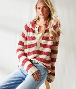 Tops | BKE Resort Edit - Striped Sweater Cardinal Oatmeal