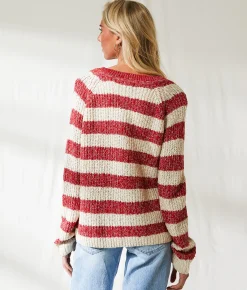 Tops | BKE Resort Edit - Striped Sweater Cardinal Oatmeal