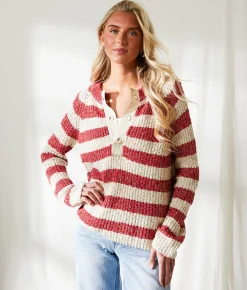 Tops | BKE Resort Edit - Striped Sweater Cardinal Oatmeal