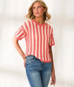 Tops | BKE Resort Edit - Striped Sweater Tea Rose Cream Stripe