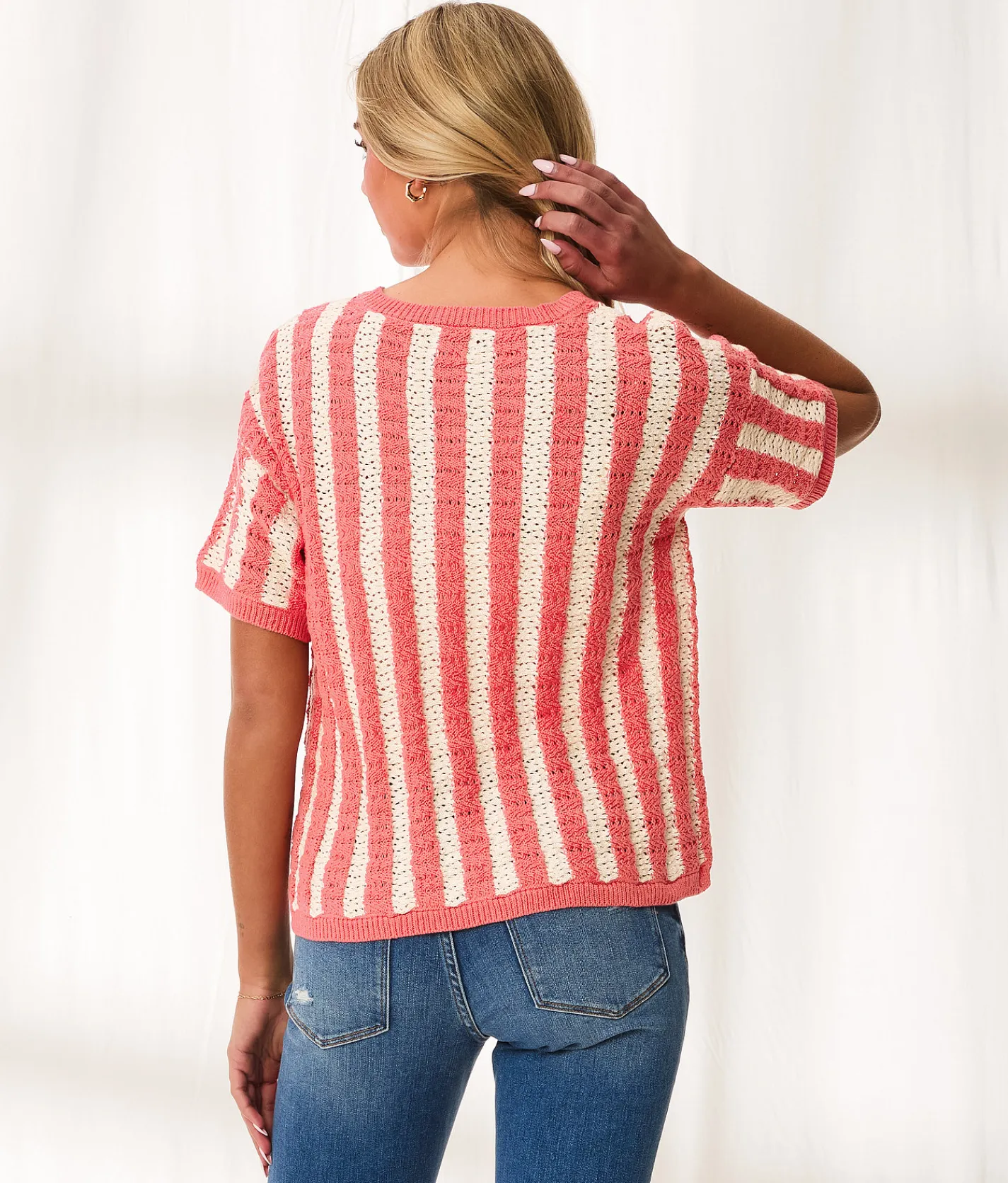 Tops | BKE Resort Edit - Striped Sweater Tea Rose Cream Stripe