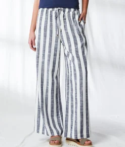 Bottoms | BKE Resort Edit - Striped Wide Leg Pant Navy White Stripe