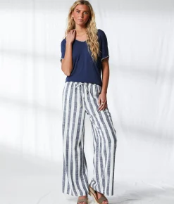 Bottoms | BKE Resort Edit - Striped Wide Leg Pant Navy White Stripe