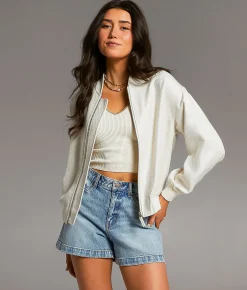Tops|Coats & Jackets | BKE Resort Edit - Textured Bomber Jacket Oatmeal