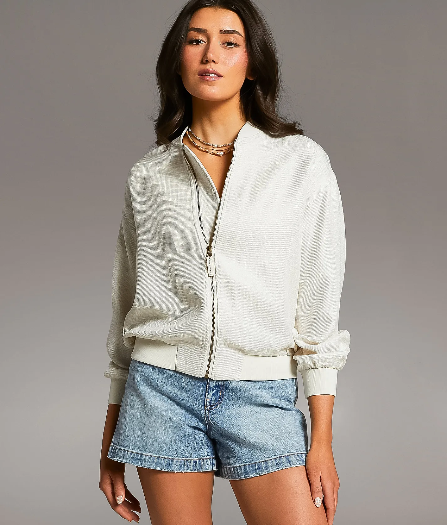 Tops|Coats & Jackets | BKE Resort Edit - Textured Bomber Jacket Oatmeal