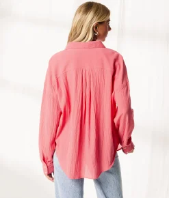 Tops | BKE Resort Edit - Textured Boyfriend Shirt Tea Rose