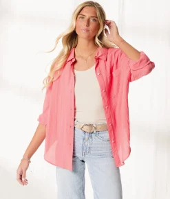 Tops | BKE Resort Edit - Textured Boyfriend Shirt Tea Rose