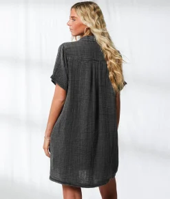 BKE Resort Edit - Washed Button Down Dress Washed Black Clearance