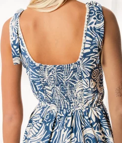Dresses | BKE Resort Edit - Whipstitch Tiered Maxi Dress Dark Denim Almond Milk