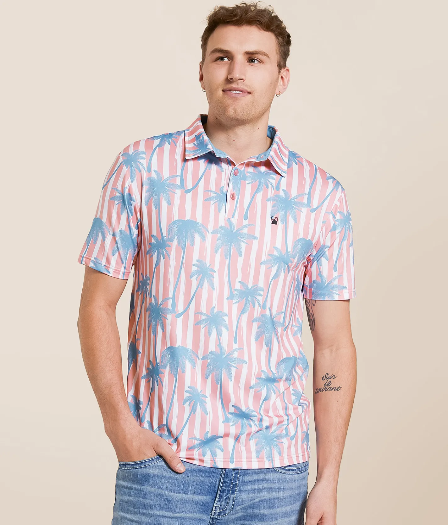 Tops | Flomotion Resort Palms Performance Polo Peach