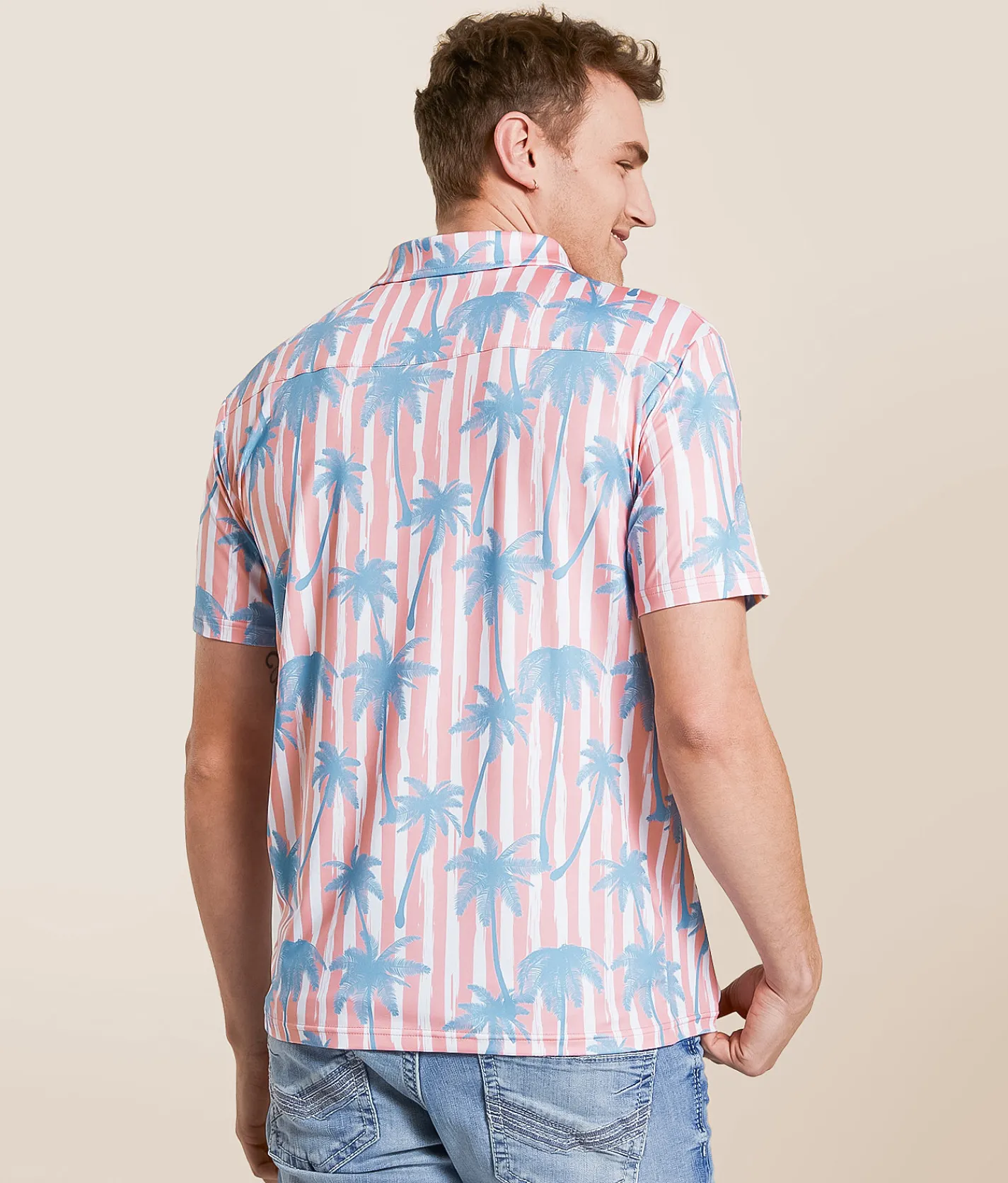Tops | Flomotion Resort Palms Performance Polo Peach