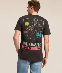Tops|Graphic T-Shirts | Tail Chasers Club Retrieve T-Shirt Vintage Black Pigment Dye