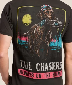 Tops|Graphic T-Shirts | Tail Chasers Club Retrieve T-Shirt Vintage Black Pigment Dye