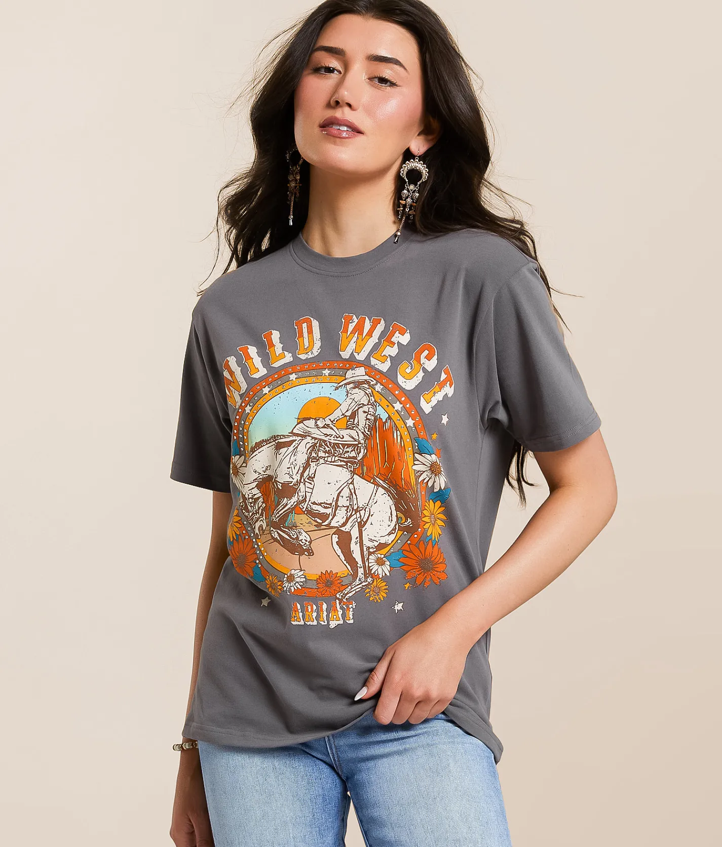 Tops | Ariat Retro Rodeo Boyfriend T-Shirt Thunderstorm