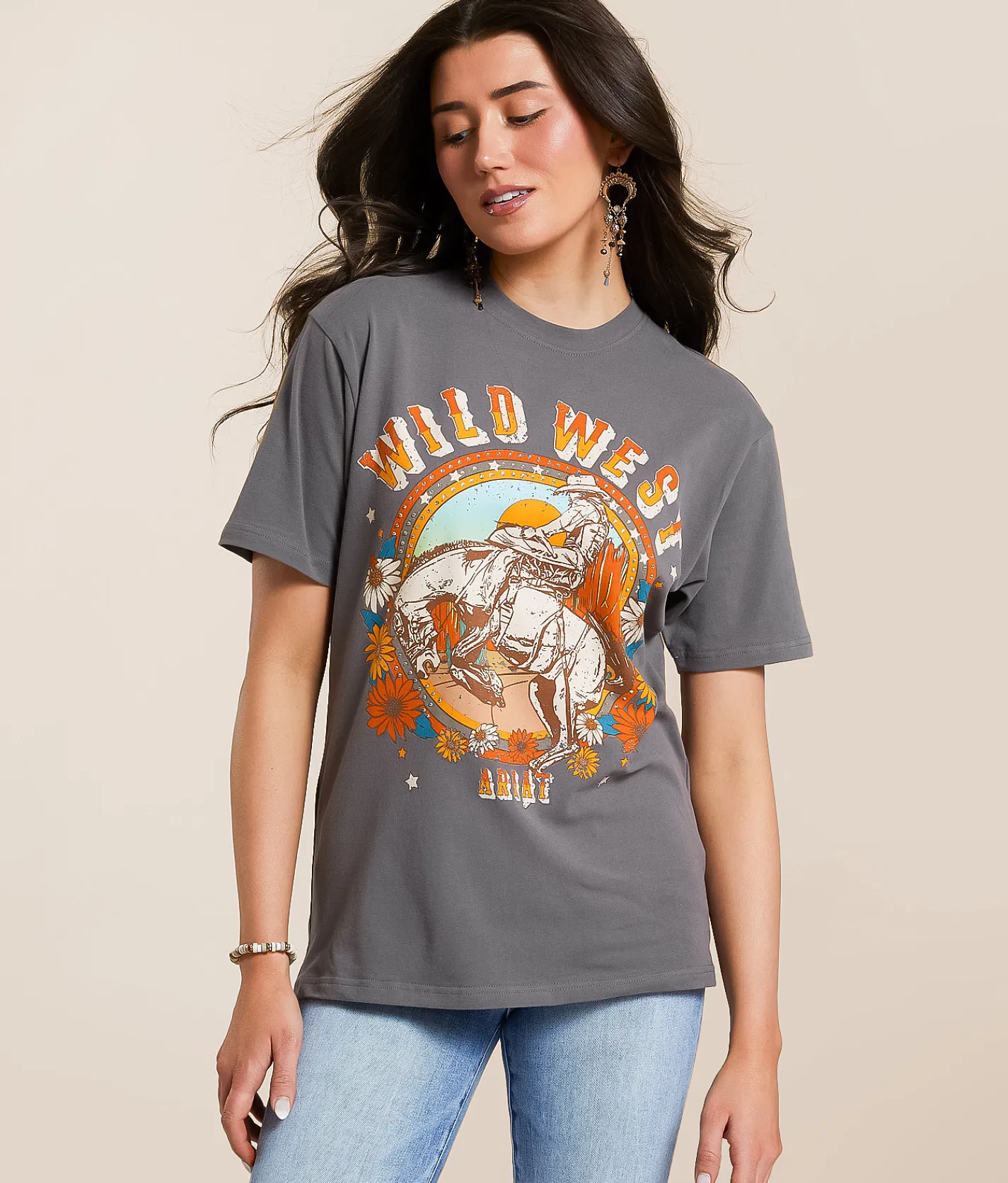Tops | Ariat Retro Rodeo Boyfriend T-Shirt Thunderstorm