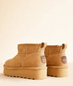 Bearpaw Retro Shorty Platform Leather Ankle Boot Iced Coffee Solid Clearance