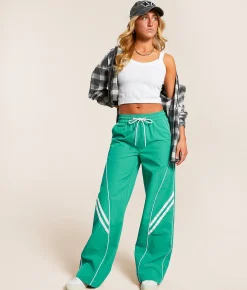 Vibrant M.I.U. Retro Striped Stretch Track Pant Green Discount