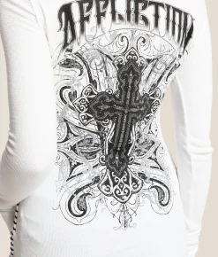 Affliction Reverie Crochet Thermal Henley White Clearance