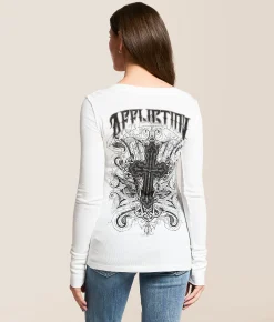 Affliction Reverie Crochet Thermal Henley White Clearance