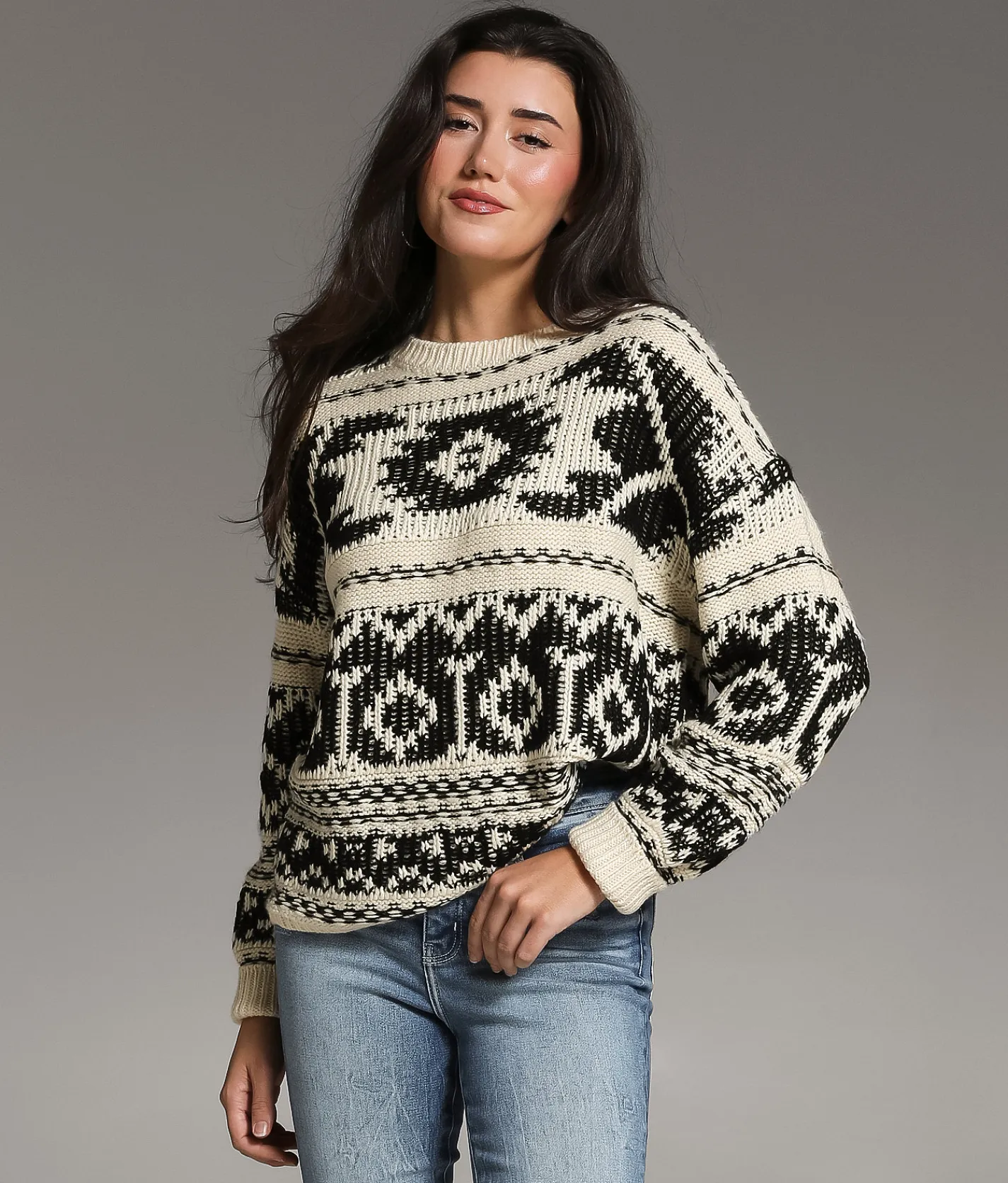 BKE Reverse Yarn Sweater Cream Black Online