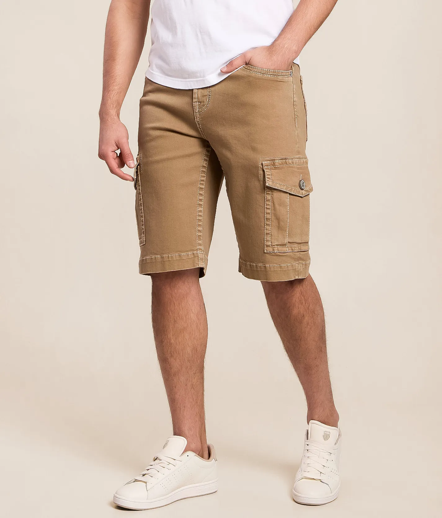 Bottoms|Shorts | Salvage Revolt Cargo Stretch Short Caramel Khaki
