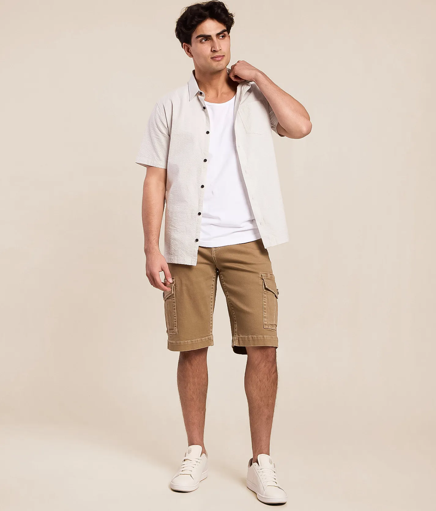 Bottoms|Shorts | Salvage Revolt Cargo Stretch Short Caramel Khaki