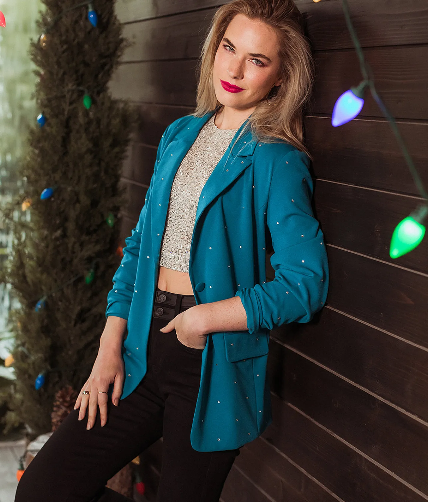 Willow & Root Rhinestone Blazer Deep Lagoon Clearance