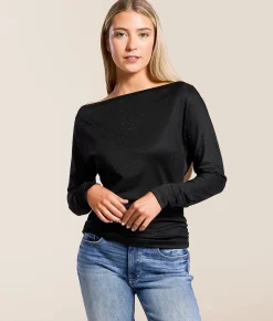 Tops | Daytrip Rhinestone Boatneck Top Black
