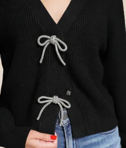 Tops | The Workshop Rhinestone Bow Cropped Cardigan Sweater Cream