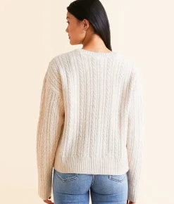 Chembery Rhinestone Cable Knit Sweater Beige New