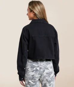 Ashley Rhinestone Cropped Denim Jacket Light Denim