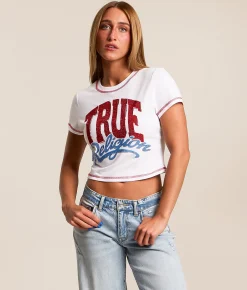 True Religion Rhinestone Cropped T-Shirt Optic White Best