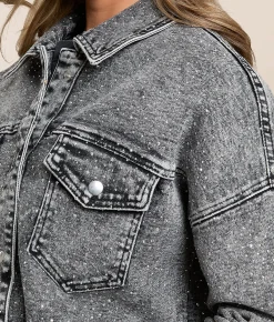 Tops|Coats & Jackets | Veveret Rhinestone Denim Jacket Black
