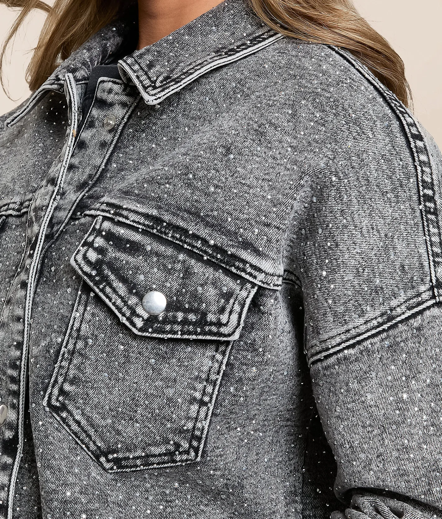 Tops|Coats & Jackets | Veveret Rhinestone Denim Jacket Black
