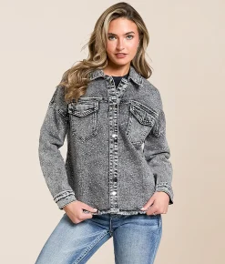 Tops|Coats & Jackets | Veveret Rhinestone Denim Jacket Black
