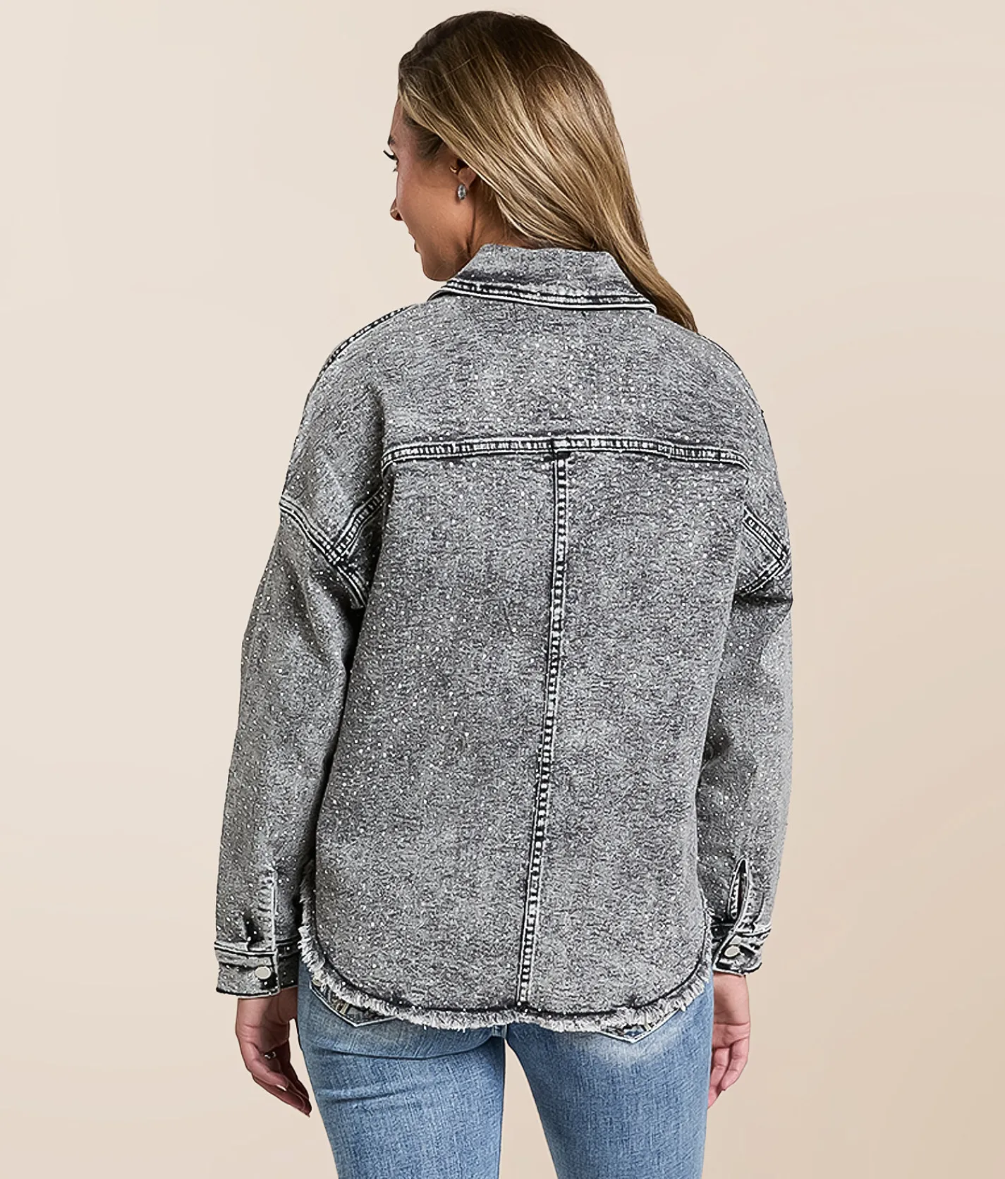 Tops|Coats & Jackets | Veveret Rhinestone Denim Jacket Black