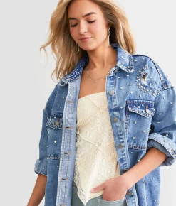 Tops|Coats & Jackets | Veveret Rhinestone Denim Jacket Medium Wash