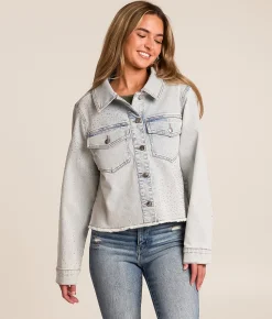 Tops|Coats & Jackets | Ci Sono Rhinestone Denim Stretch Jacket Light Wash